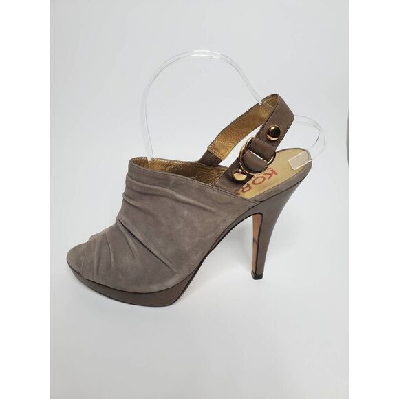 Kors Michael Kors Grey Suede Slingback Peep Toe Platform Heels Leather Slouchy - Picture 4 of 8
